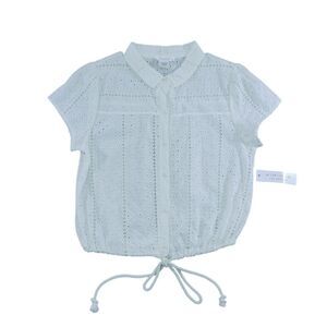 Kirious Eyelet Blouse Drawstring Hem Short Sleeve Ivory‎ Size L